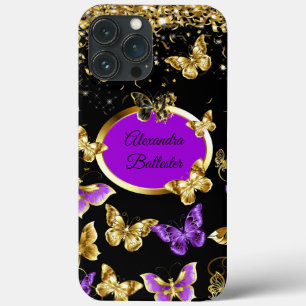 Case-Mate iPhone Case Papillon Violet Élégant Confetti Noir Or 