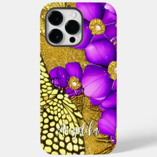 Coque Case-Mate iPhone Papillon violet et or avec nom personnalisé