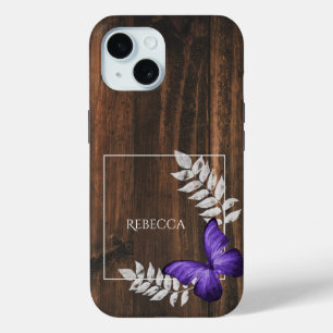Coque Case-Mate iPhone Papillon violet rustique Personnalisé
