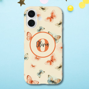 Coque Pour iPhone 16 Papillons aquarelle moderne Monogram