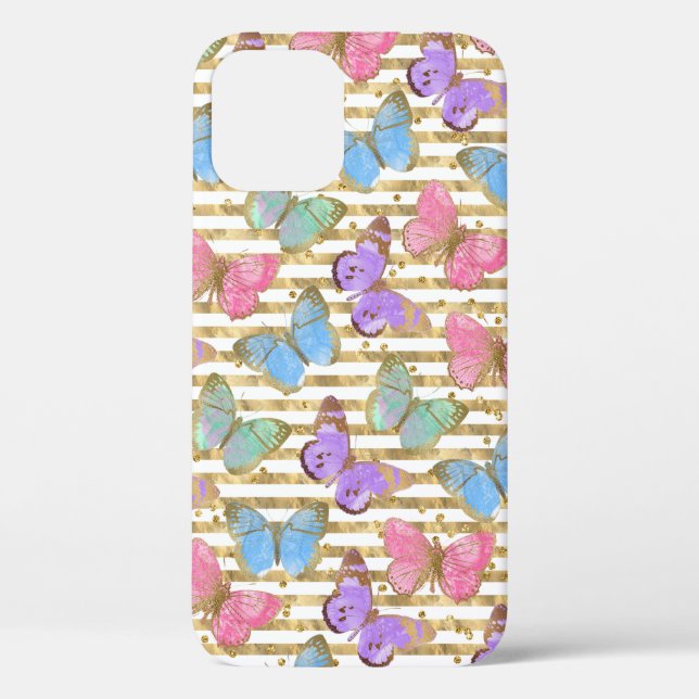 Coques Case-Mate iPhone Papillons Aquarelle Paillettes Dorées (Verso)