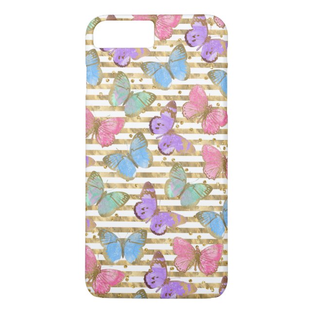 Coques Case-Mate iPhone Papillons Aquarelle Paillettes Dorées (Dos)