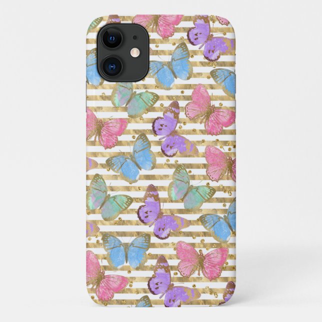 Coques Case-Mate iPhone Papillons Aquarelle Paillettes Dorées (Dos)