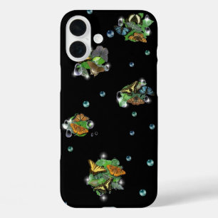 Coque Pour iPhone 16 Plus Papillons avec Raindrops Feuille Étoiles et Perles