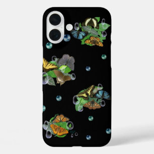 Coque Pour iPhone 16 Plus Papillons avec Raindrops Feuille Étoiles et Perles