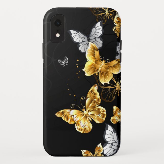 Coques Case-Mate iPhone Papillons blancs et dorés (Dos)