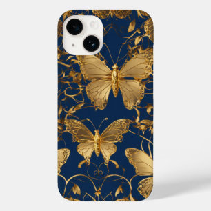 Coque Case-Mate iPhone Papillons bleus métalliques avec Vins d'or