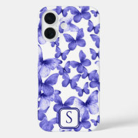 Papillons bleus Moderne Élégant Monogramme personn