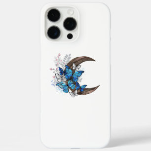 Coque iPhone 16 Pro Max Papillons bleus sur croissant en bois
