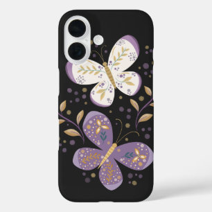 Coque Pour iPhone 16 Papillons d'améthyste et d'or