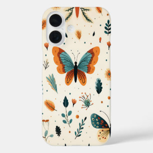 Coque Pour iPhone 16 Papillons d'art populaire avec Turquoise et Terrac