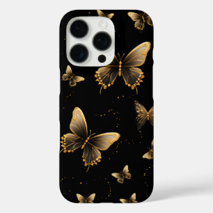 Coque iPhone 16 Pro Papillons d'or noir