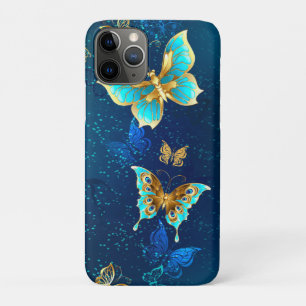Case-Mate iPhone Case Papillons d'or sur un Arrière - plan bleu