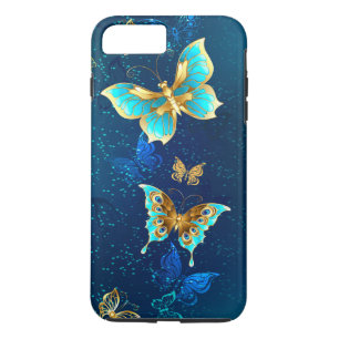 Case-Mate iPhone Case Papillons d'or sur un Arrière - plan bleu
