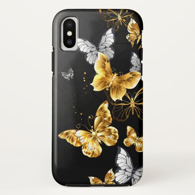 Coques Case-Mate iPhone Papillons dorés et blancs (Dos)