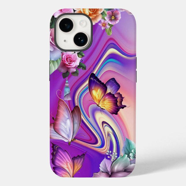 Coques Case-Mate iPhone Papillons et arrière - plan tourbillonné multicolo (Verso)