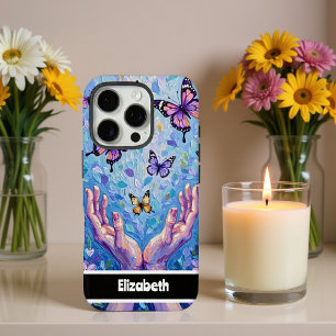 Coque iPhone 16 Pro Papillons et mains colorés peints sur l'artiste