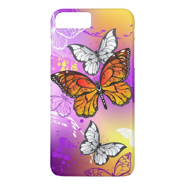 Coques Case-Mate iPhone Papillons Monarque sur Arrière - plan pourpre (Dos)