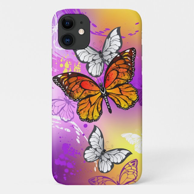 Coques Case-Mate iPhone Papillons Monarque sur Arrière - plan pourpre (Dos)