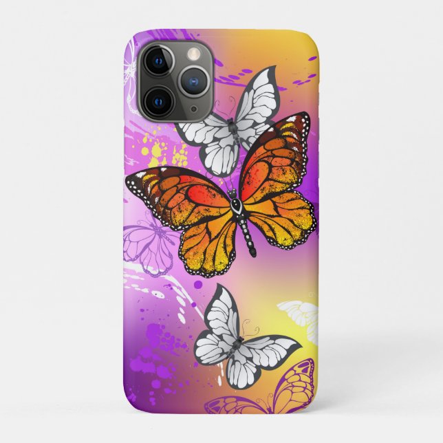 Coques Case-Mate iPhone Papillons Monarque sur Arrière - plan pourpre (Dos)