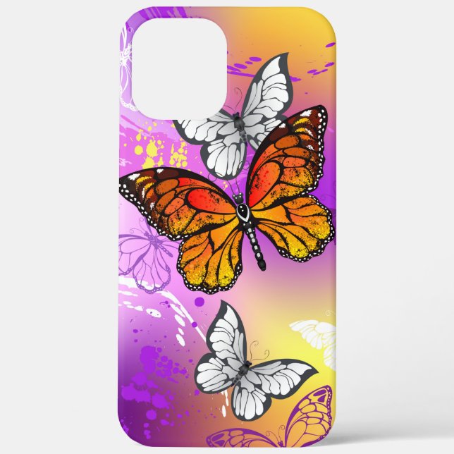 Coques Case-Mate iPhone Papillons Monarque sur Arrière - plan pourpre (Verso)