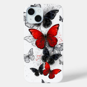 Coque Case-Mate iPhone Papillons Morpho Noirs et Rouges en Vol