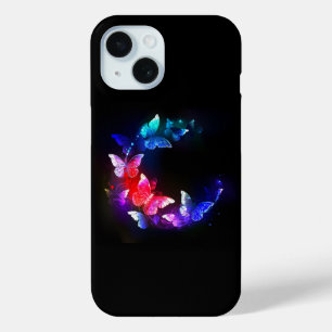 Coque Case-Mate iPhone Papillons néon brillants la nuit sur fond noir