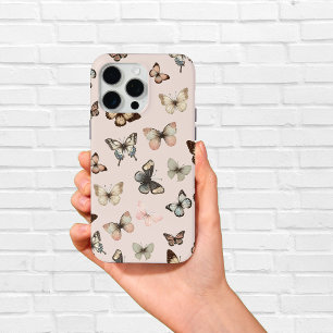 Coque Case-Mate iPhone Papillons Neutres Mignons, Tons Muets Rose Pâle