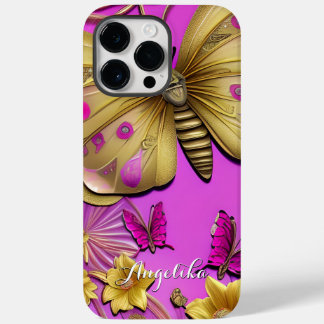 Coque Case-Mate iPhone Papillons Or Hot rose Nom personnalisé