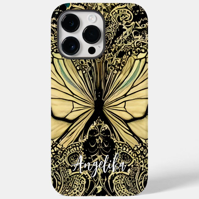 Coques Case-Mate iPhone Papillons personnalisés noirs et or (Verso)