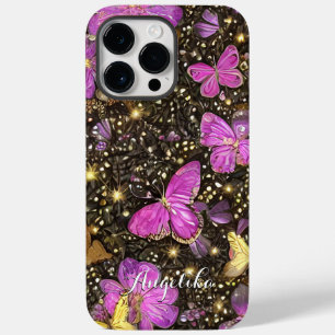 Coque Case-Mate iPhone Papillons personnalisés rose, or et noir tendance