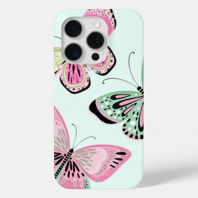Coques Case-Mate iPhone Papillons rose et vert (Verso)