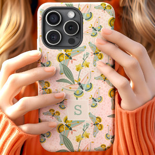 Coque Case-Mate iPhone Papillons roses et motif de jonquilles monogramme