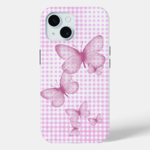 Coque Case-Mate iPhone Papillons roses sur En vichy
