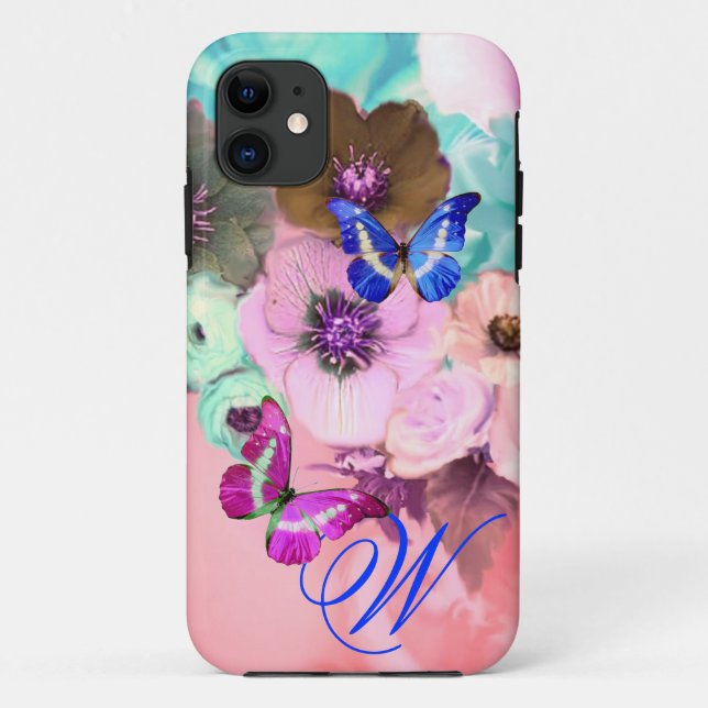 COQUES Case-Mate iPhone PAPILLONS, ROSES TEINTES DE TEAL ET FLEURS D'ANÉMO (Dos)