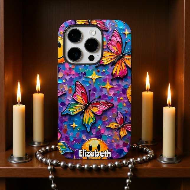 Coques Case-Mate iPhone Papillons super : Vibes Joyeuses Rétro (Créateur téléchargé)