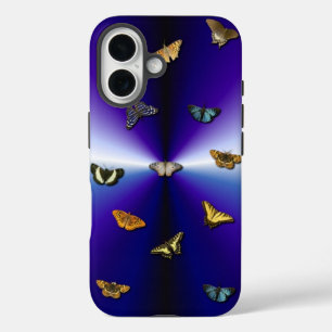 Coque Pour iPhone 16 Papillons sur arc-en-ciel violet