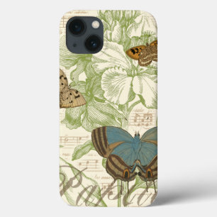 Etui iPhone 13 Papillons sur Partition avec Design Floral