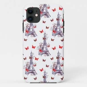 Coque iPhone 11 Papillons Tour Eiffel Romantique Parisien