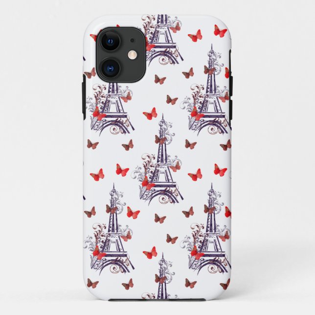 Coques Case-Mate iPhone Papillons Tour Eiffel Romantique Parisien (Dos)