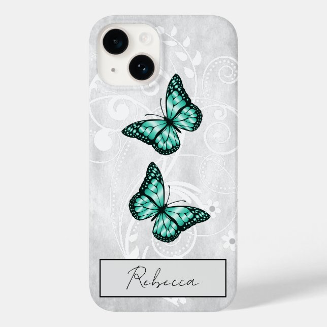 Coques Case-Mate iPhone Papillons Turquoises brillants (Verso)