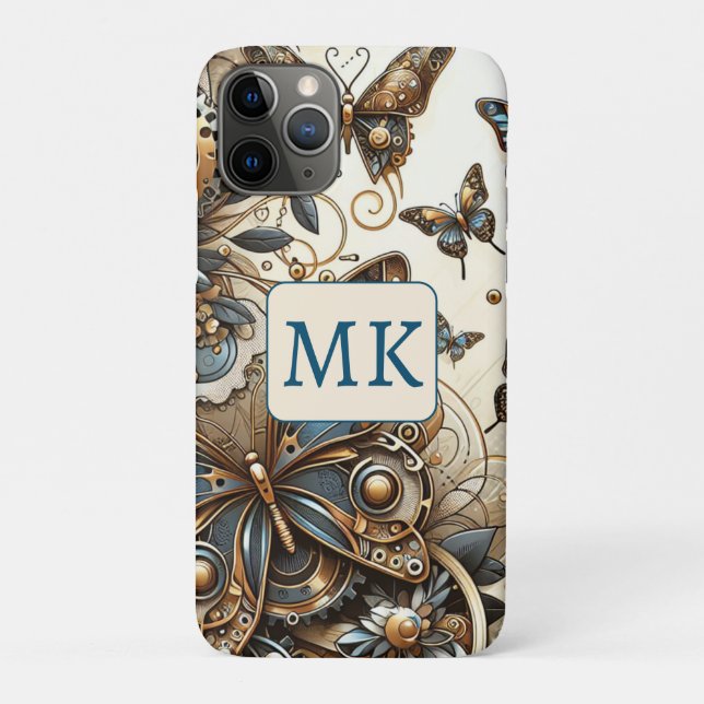 Coques Case-Mate iPhone Papillons vintages Steampunk Monogramme (Dos)