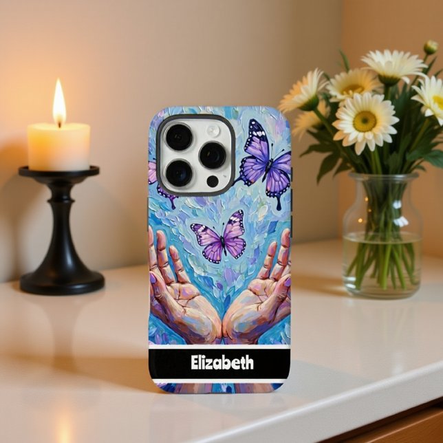 Coques Case-Mate iPhone Papillons Violets Vibrants Aux Mains Étendues (Créateur téléchargé)