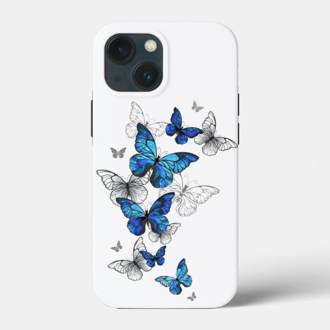 Coques Case-Mate iPhone Papillons volants bleus Morpho (Verso)