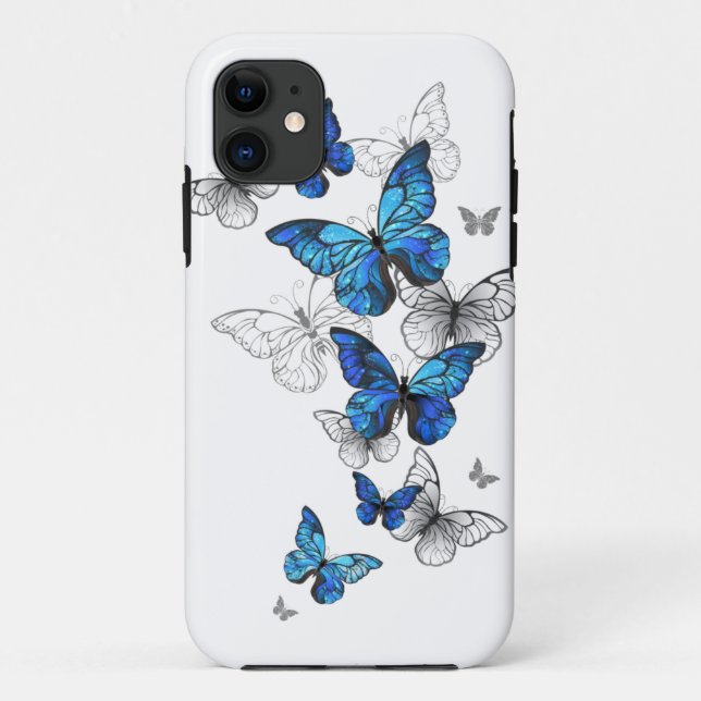 Coques Case-Mate iPhone Papillons volants bleus Morpho (Dos)