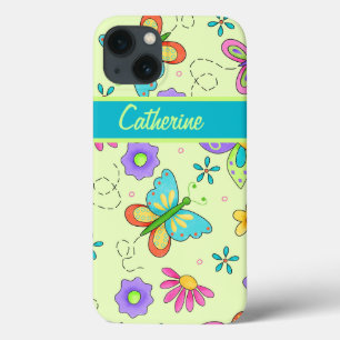 Coque Case-Mate iPhone Papillons Whimsy sur Green Custom Name