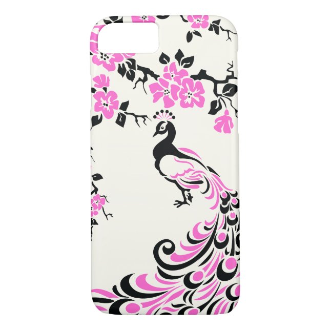 Coques Case-Mate iPhone Paquet noir, rose chaud & fleurs de cerisiers (Dos)