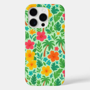 Coque iPhone 16 Pro Paradis tropical - Palm Feuilles & Hibiscus Motif
