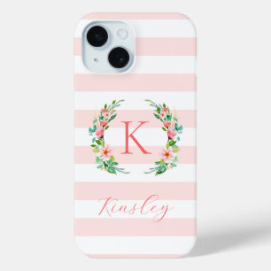 Coque Case-Mate iPhone Paradise Floral et Monogramme à rayures roses
