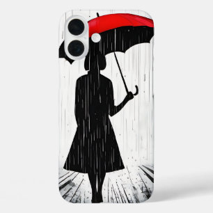 Coque Pour iPhone 16 Plus "Parapluie écarlate" Pluie Silhouette Art